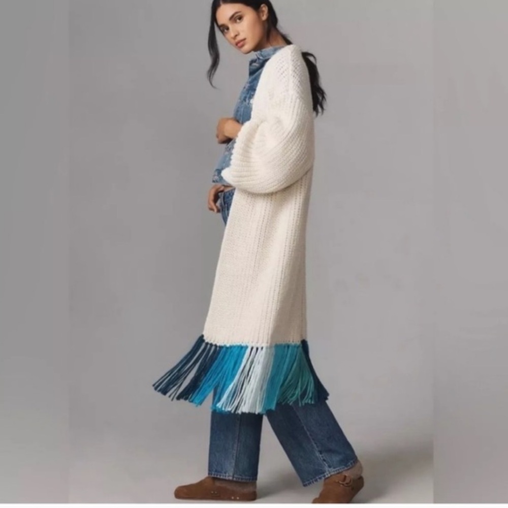 BY ANTHROPOLOGIE MULTICOLOUR FRINGE DUSTER KIMONO CARDIGAN. - Picture 2 of 4